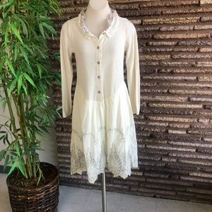 Boutique Brand Blue Hat Ivory Cottagecore Lace Drop Waist Dress